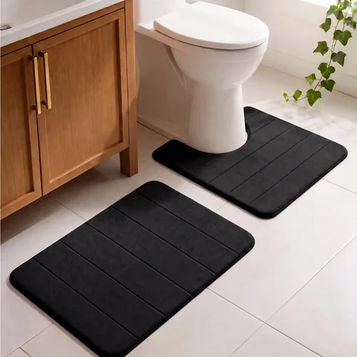 Vista 8 de Juego de 2 alfombras de baño de espuma viscoelástica, súper suaves, absorbentes, de secado rápido, alfombras de baño de espuma viscoelástica