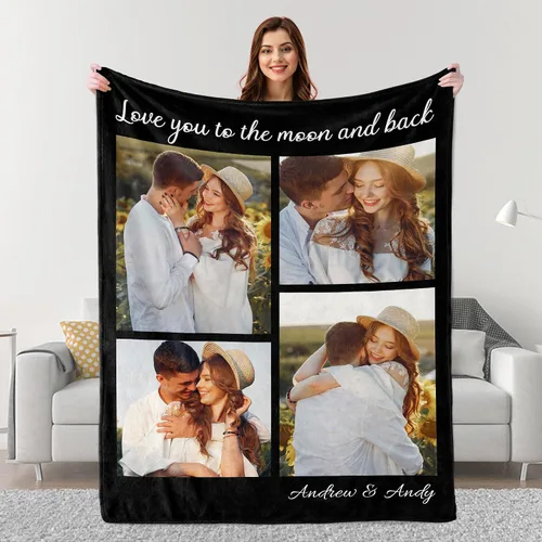 Vista 17 de Mantas personalizadas con fotos, regalos personalizados para parejas para esposa, marido, novia, novio, manta con imagen personalizada "I Love You