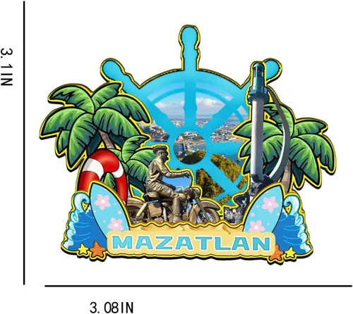 Vista 3 de Mazatlan México - Imán de madera para nevera 3D, monumentos de viaje, coleccionables, recuerdos, decoración hecha a mano -2012
