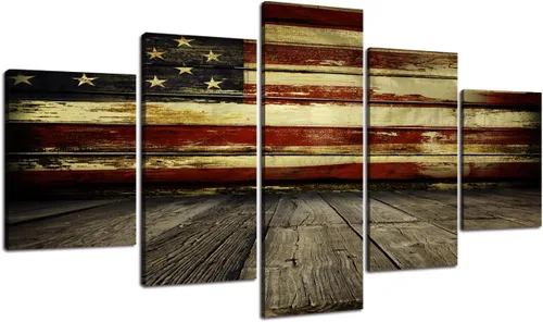 Vista 45 de Cuadros decorativos para pared de sala de estar, impresión en lienzo, retro, vintage, bandera estadounidense estadounidense y pintura moderna
