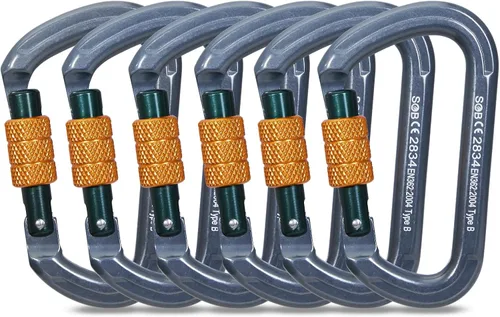 Vista 20 de SOB Clips de mosquetón de escalada con bloqueo automático, conector de mosquetón asimétrico de alta resistencia utilizado para rappel