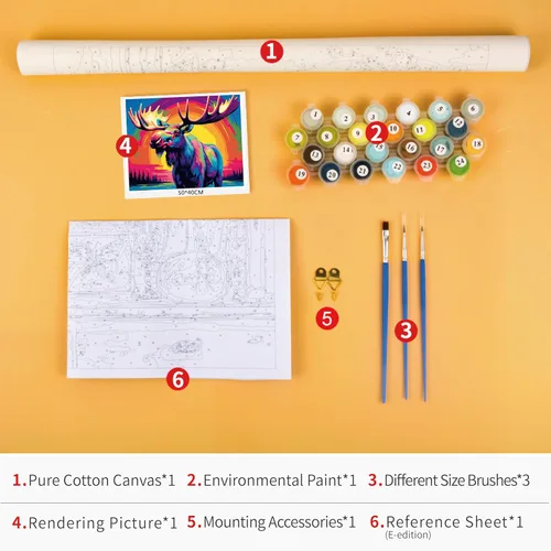 Vista 5 de TISHIRON Kit de pintura por números para adultos, kit de pintura de alce por números sobre lienzo para principiantes, decoración de pared del hogar
