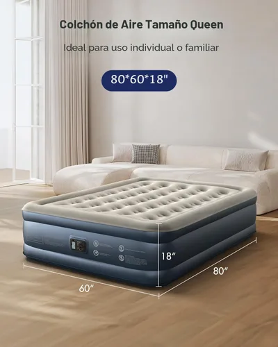 Vista 5 de iDOO Colchón de aire Queen con bomba incorporada, cama inflable elevada de Top Gris & Azul Marino