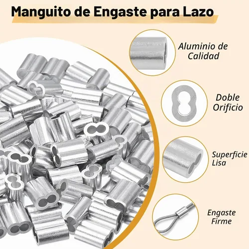 Vista 3 de 100 fundas de bucle de crimpado de 1/8 pulgadas, 50 dedales