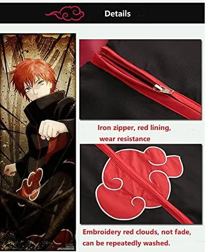 Vista 3 de Disfraz de Halloween para cosplay 3 piezas unisex bata larga de Akatsuki con diadema