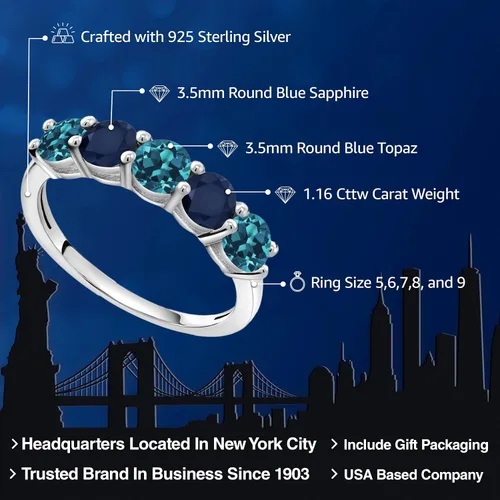 Vista 2 de Gem Stone King Anillo de boda de plata de ley 925 con topacio azul Londres y zafiro azul