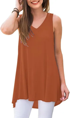 Vista 14 de AWULIFFAN - Blusa de verano sin mangas con cuello en V, túnica, top, para mujer 01 Negro