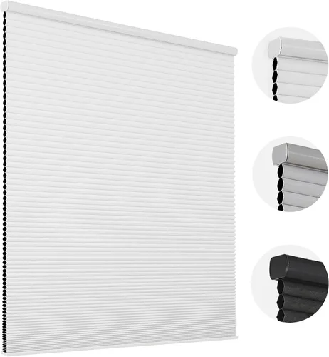 Vista 10 de Joydeco Persianas Celulares sin Cordón Opacas, Persianas de Panal Negro Opacas, Persianas Celulares sin Cordón de Parada Libre para Ventanas de Sala