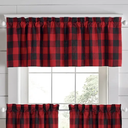 Vista 23 de Elrene Home Fashions Farmhouse Living Buffalo-Check Juego de cortinas de dos niveles para baño o cocina, 30" x 24" (Juego de 2 niveles), Gris/Blanco