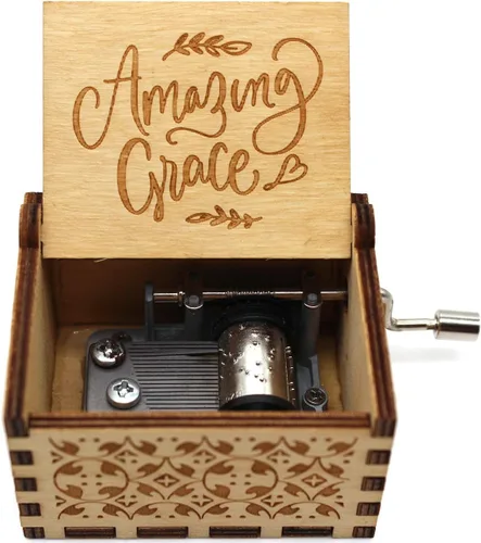 Vista 2 de ukebobo Caja de música de madera – Amazing Grace Music Score Music Box, regalos de bautismo, regalos de fe para amigos, mujeres, niños, familias – 1