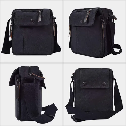 Vista 4 de Canvas Small Messenger for Men Women, Mini Crossbody Shoulder Chest Travel Bag, Multi-pocket Purse