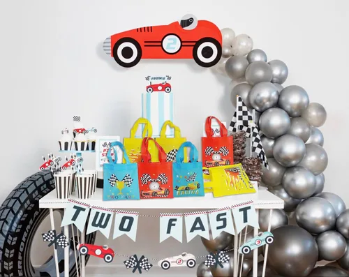Vista 5 de BANBALLON 20 bolsas de recuerdo de fiesta de autos de carreras, no tejidas, bolsas de regalo para cumpleaños de niños, fiestas temáticas