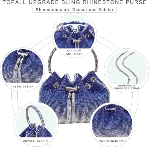 Vista 2 de Bolso de noche con diamantes de imitación para mujer, bolso de mano plateado con diamantes brillantes para mujer, fiesta, club, boda, baile