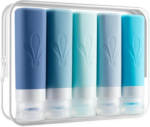 Vista 11 de INSFIT Botellas de viaje para artículos de tocador, artículos de aseo de tamaño de viaje de 3 onzas aprobadas por la TSA, sin BPA, tubos de silicona