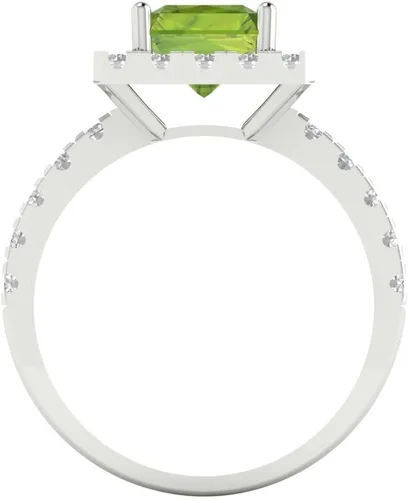 Vista 4 de Clara Pucci Anillo solitario de corte esmeralda de 3.90 quilates con halo de peridoto verde natural, promesa, aniversario, boda, oro blanco de 14 k