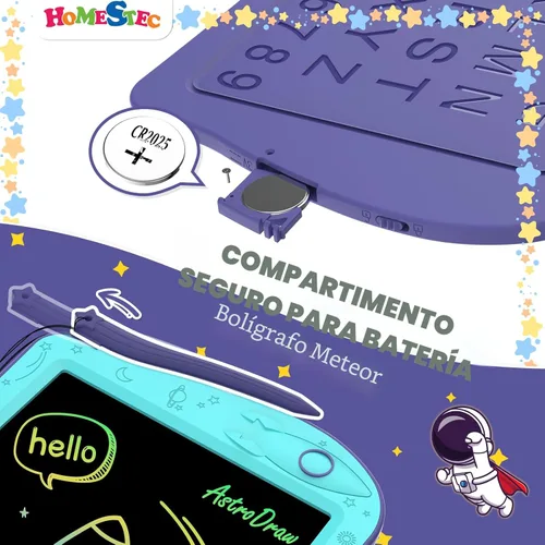 Vista 4 de [Certificado por ClimatePartner] HOMESTEC Astrodraw - Bloc de dibujo LCD colorido para niños, tablero de garabatos para niños de 3, 4, 5, 6 años