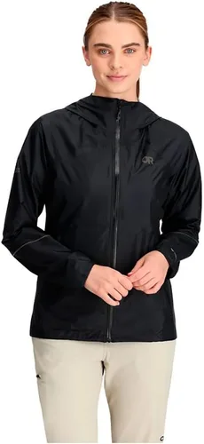 Vista 3 de Outdoor Research Chaqueta de lluvia de helio para mujer, color negro, S, Negro