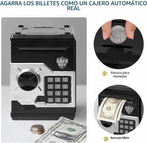 Vista 6 de Alcancía de diseño de cajero automático para niños y niñas, Vcertcpl - Mini alcancía con contraseña para monedas y dinero, con ranura automática