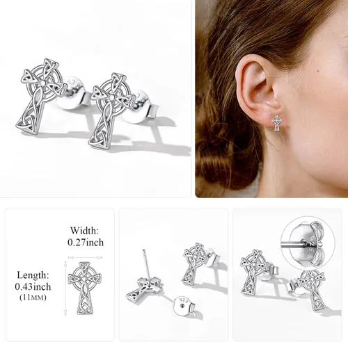 Vista 3 de ChicSilver Aretes de nudo celta hipoalergénicos de plata de ley 925 con forma de corazóntriángulo, joyería celta para mujer, plataorooro rosa
