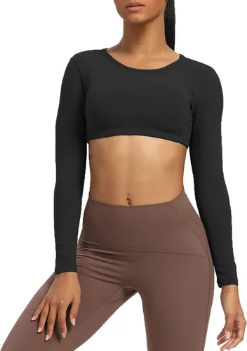 Vista 3 de Aoxjox Camiseta corta de manga larga para mujer, Clarissa sin espalda, para entrenamiento