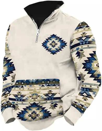 Vista 12 de LOAIHA Native American - Sudadera con capucha para hombre, manga larga, cremallera de 1/4, chaqueta vaquera