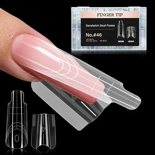 Vista 9 de 280 formas de uñas dobles tipo sándwich, 14 tamaños, forma ovalada para gel constructor, moldes de extensión de uñas reutilizables de cobertura