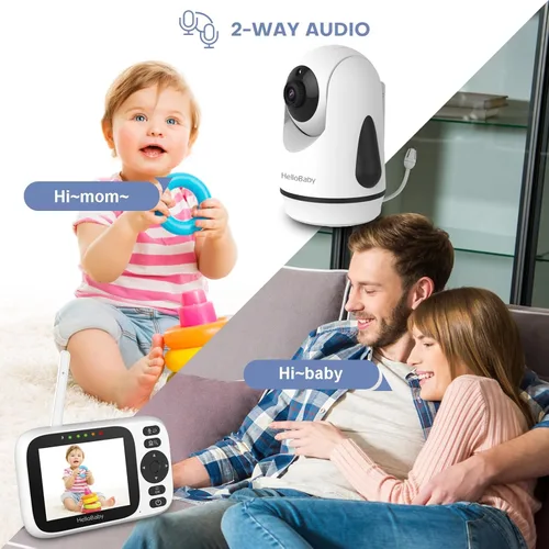 Vista 6 de HelloBaby Monitor de bebé de 3.2 pulgadas, 2 cámaras con soporte de suelo, monitor de video audio para bebés sin WiFi, zoom panorámico remoto