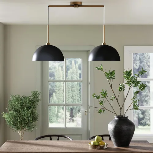 Vista 8 de Nathan James Leigh Iluminación Colgante, Luz Colgante de Techo Negra con Pantalla de Vidrio de Gran Tamaño y Cable Ajustable, para Isla de Cocina