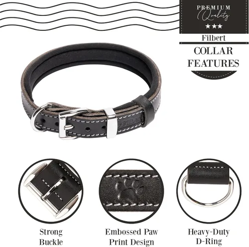 Vista 5 de Filbert Collar de cuero para perro, collar de cuero genuino para perros pequeños, estampado de patas en relieve con hebilla, grano completo curtido
