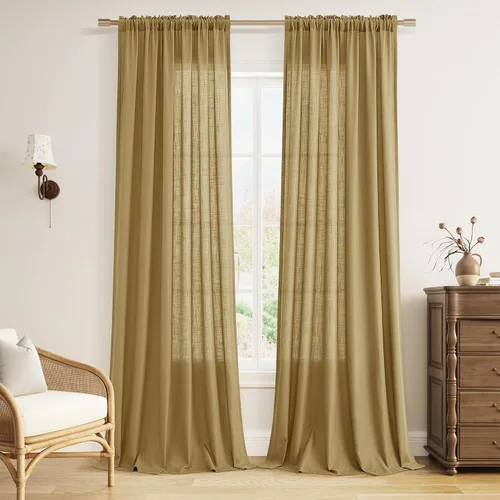 Vista 49 de Guken Cortinas de lino verde aguamarina de 96 pulgadas de largo, juego de 2 paneles con bolsillo para varilla semi transparentes para comedor Aqua