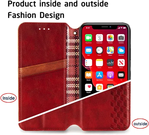 Vista 3 de Compatible con Xiaomi Poco X3 GT, compatible con Redmi Note 10 Pro (China) 5G Cierre magnético Flip Stand Wallet Card Holder Case Rojo