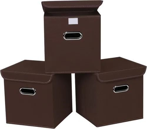 Vista 29 de Organizadores de Armario Contenedores de Almacenamiento de Tela Con Tapas Organizador de Cubo de Almacenamiento Plegable Cesta Con Asas, Cajas