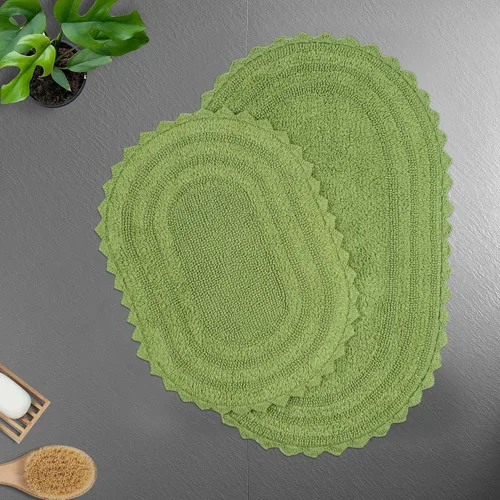 Vista 23 de TreeWool - Alfombras de baño con borde de ganchillo reversible en algodón de felpa (paquete de 2)