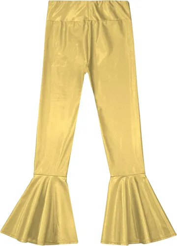 Vista 3 de Oyolan Pantalones acampanados metálicos brillantes para niñas, pantalones de cintura alta, pantalones de leggings modernos de jazz, hip hop