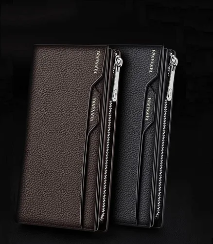 Vista 6 de VANNANBA Cartera larga para hombre, de cuero negro, con cremallera, billetera plegable con bloqueo RFID, cartera para pasaporte con tarjetero