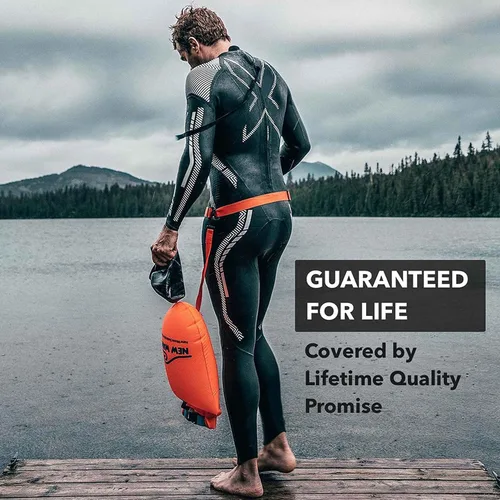Vista 2 de New Wave Swim Buoy – Flotador de seguridad y bolsa impermeable para nadadores a mar abierto, triatletas, kayakers y snorkelers, flotante altamente