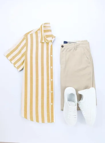 Vista 230 de JMIERR Camisas de vestir a rayas con botones y manga corta para hombre