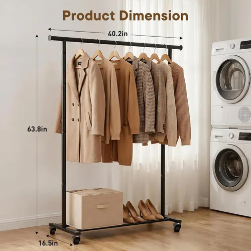 Vista 5 de Perchero de ropa para colgar ropa, perchero portátil de metal para dormitorio, lavandería, sala de estar, color negro