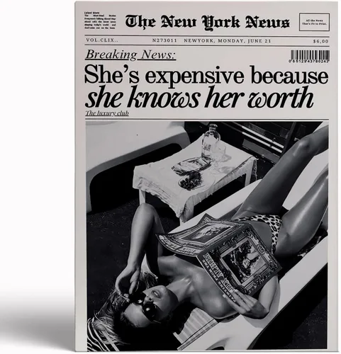 Vista 37 de Arte de pared de periódico de moda para niña, blanco y negro, decoración de pared de periódico estético retro, arte de pared feminista, póster