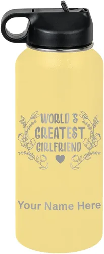 Vista 55 de LaserGram Botella de agua personalizada, World's Greatest Girlfriend, acero inoxidable de doble pared aislada al vacío con popote superior, regalo