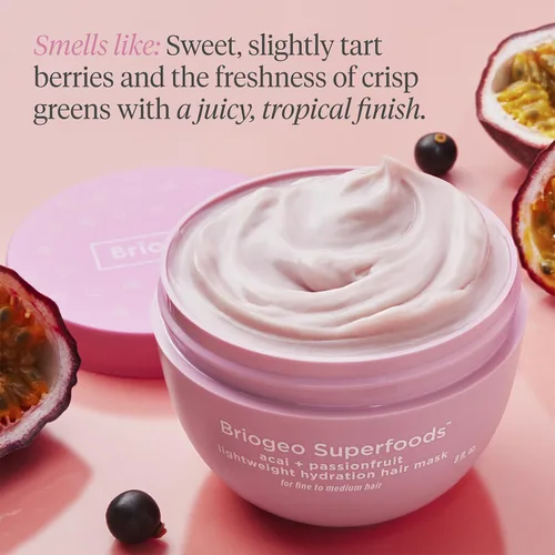 Vista 4 de Briogeo Superfoods Acai + Passionfruit - Mascarilla ligera de hidratación para cabello fino, acondicionador profundo para cabello fino, aumenta
