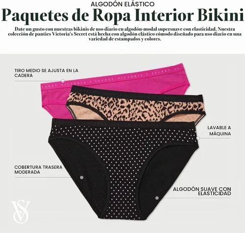 Vista 4 de Victoria's Secret - Ropa interior estilo bikini de algodón para mujer, bragas de cobertura moderada, paquete múltiple (XS-XXL)