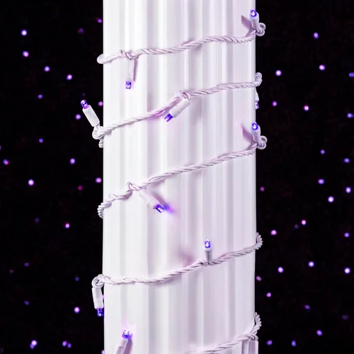 Vista 3 de Novelty Lights Guirnalda de luces navideñas de 11 pies, 50 bombillas LED moradas en cable blanco, espacio de 2.5 pulgadas, iluminación conectable