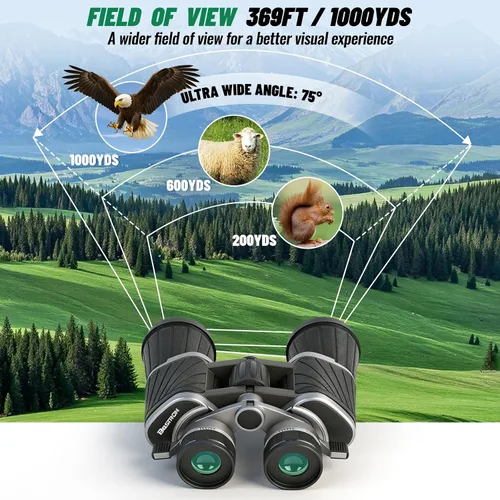 Vista 8 de Prismáticos 10x50 con ajuste de ocular independiente para exteriores Waterproof Compact Binoculars, with Low Light Vision for Bird Watching
