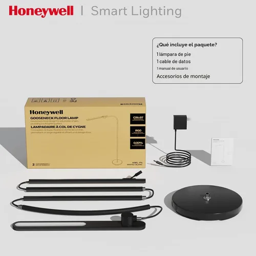 Vista 7 de Lámpara de pie LED Honeywell, lámparas de pie F4 Sunturalux™ de cuello de ganso para sala de estar, lámpara de pie alta regulable sin escalones