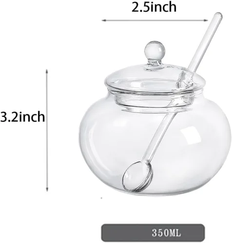 Vista 2 de 123Arts Azucarero de vidrio transparente con tapa y cuchara para servir azúcar, 8 onzas