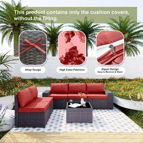 Vista 4 de ALAULM 11 fundas de cojín de repuesto, impermeables y a prueba de salpicaduras, para muebles de exterior, con cremalleras, solo fundas