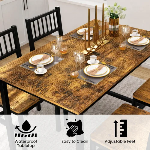 Vista 5 de AWQM Juego de mesa de comedor para 4, mesa industrial con juego de sillas, marrón rústico