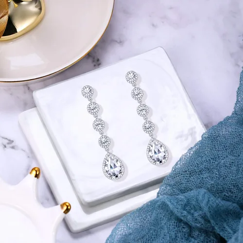 Vista 5 de BriLove Pendientes de mujer elegantes para boda con cristales, cuentas y diseño de lágrima colgante