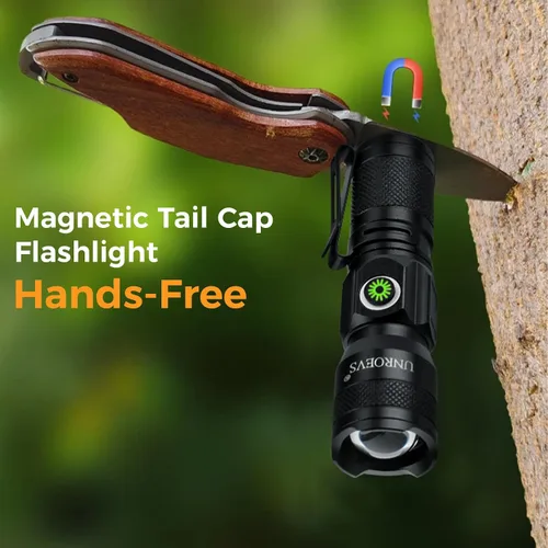 Vista 7 de UNROEVS Mini linterna recargable con imán, linternas de bolsillo de alto lúmenes con clip, luz LED compacta de 1200 lúmenes, pequeña luz y largo